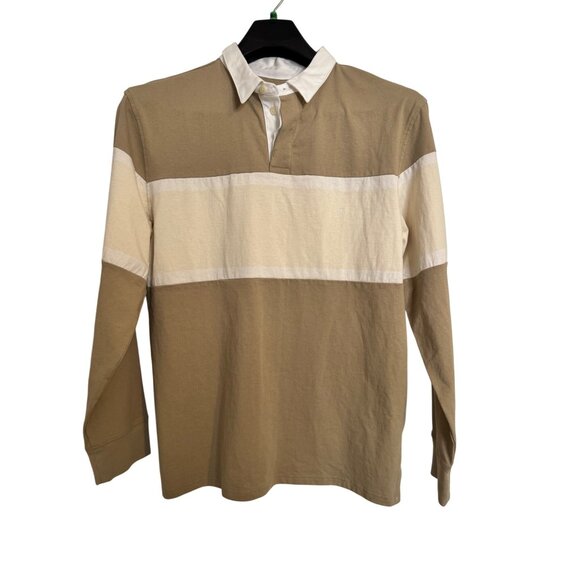 Goodfellow Tan Collared Stripe Long Sleeve Shirt Size Large NWT $20 - Picture 7 of 7